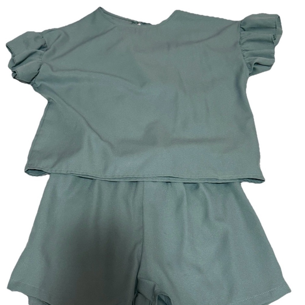 Kids Ruffle Sleeve Set in Teal